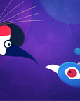 Visuel extrait du film L'Aigle et le Roitelet montrant deux oiseaux multicolores à plumes, à retrouver dans le catalogue Tikino