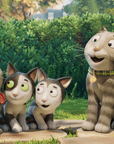 Visuel d'une famille de chats extrait du film MacPat le chat chanteur produit par Magic Light Pictures à retrouver sur Tikino.