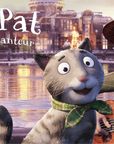 Jaquette du court métrage MacPat le chat chanteur montrant un chat tigré gris chantant à côté de son compagnon à la guitare. Adaptation de l'album de Julia Donaldson et Axel Scheffler, le film est à retrouver sur Tikino.