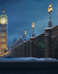 Visuel d'un paysage de Londres sous la neige extrait du film Tabby McTat disponible dans le catalogue Tikino.