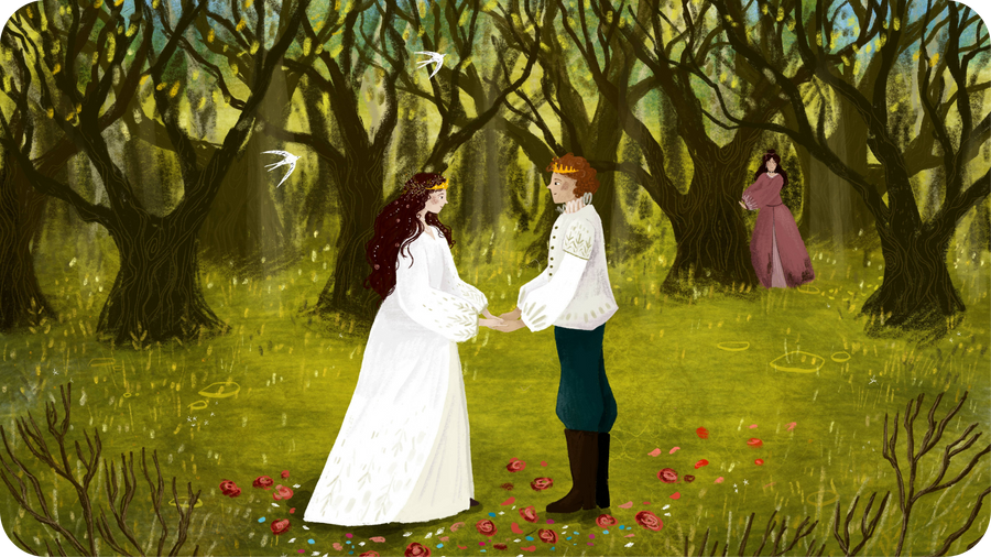 Amoureux dans la forêt illustration d'Elin Manon pour le conte Les Fées disponible sur Tikino