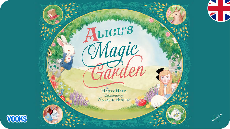 Jaquette Alice's Magic Garden pour Tikino, petite fille blonde, lapin habillé élégamment.