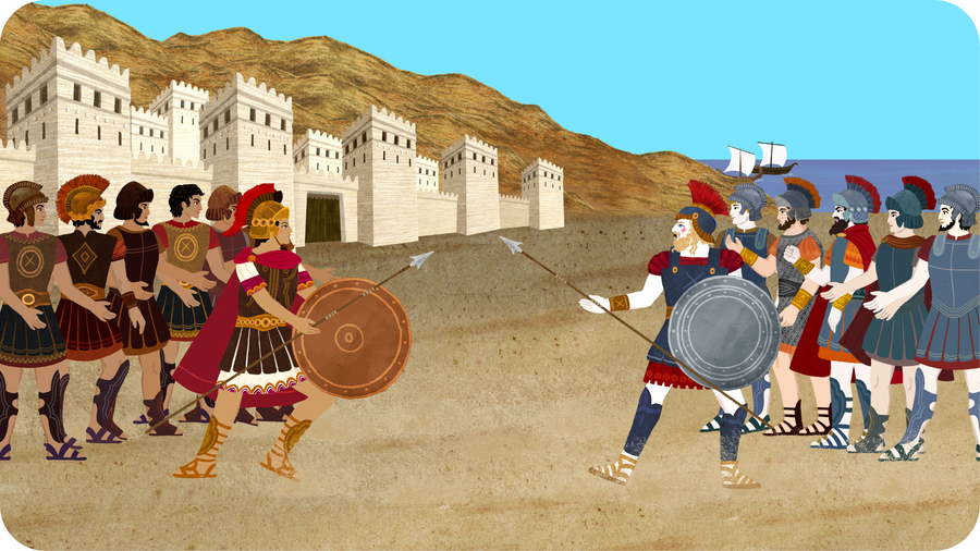 Pâris et Ménélas se battent en duel pour tenter de mettre un terme à la Guerre de Troie. Episode 4 de la série mythologique Tikino