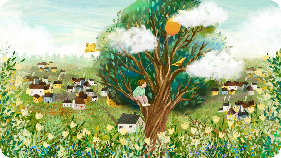 Enfant dans un arbre illustration de Laivi Poder pour Chansons Douces un album de berceuses Tikino