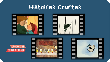 4 illustrations tirées de films d'animation proposés sur Tikino le projecteur pour enfants dans des pellicules de cinema