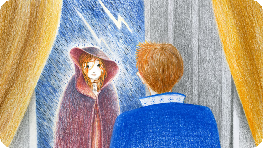 La princesse sous l'orage, illustration d'Oreli Gouel pour le conte La Princesse au petit pois à découvrir sur Tikino