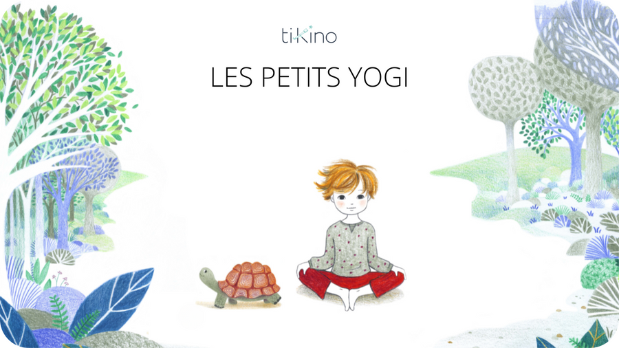 Enfant en position de yoga tortue illustration d'Oreli Gouel pour Les Petits Yogis sur Tikino